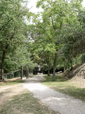 a dirt road in a park with trees at Dianthus Apartment in Lana