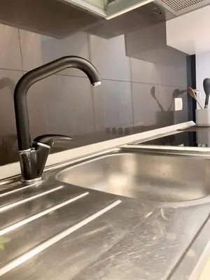 a stainless steel kitchen sink with a faucet at Appartamento Bolzano Centro Talvera in Bolzano