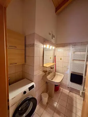 a small bathroom with a toilet and a sink at Pragma Apartments - Appartamento Genziana in Predazzo