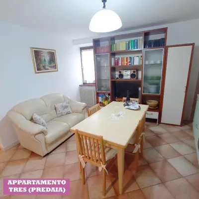 a living room with a table and a couch at APPARTAMENTO TOMA MIHAELA in Tres