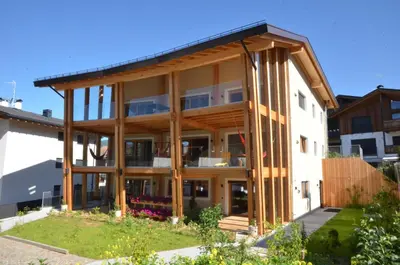 a large house with wooden beams at Kastelart - Karbon in Castelrotto