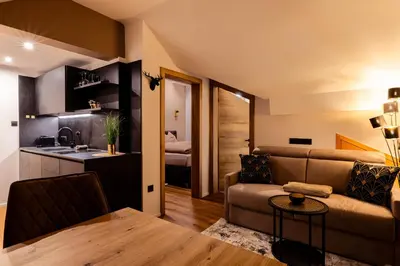 a kitchen with a sink and a counter top at Posthof - Alpine Living Apartments in Campo di Trens