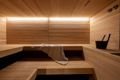 a sauna with a towel sitting in the middle at Residence Der Heinrichshof in Lagundo