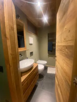a bathroom with a sink and two toilets in it at Cortina Center House in Cortina dʼAmpezzo