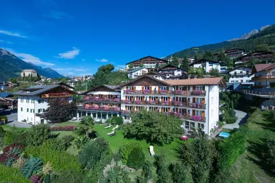 an aerial view of a resort in the mountains at Hotel Garni Katnau in Schenna