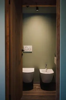 a bathroom with a toilet and a sink at Max Green Forest Apartments in Siusi