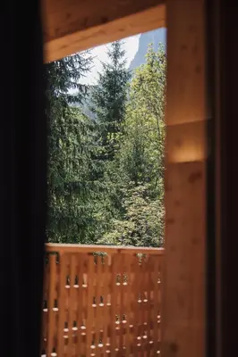 an open window with a view of a forest at Max Green Forest Apartments in Siusi