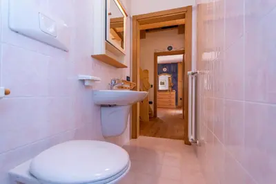 a bathroom with a toilet and a sink at Condominio Orsa Maggiore 12 in Falcade