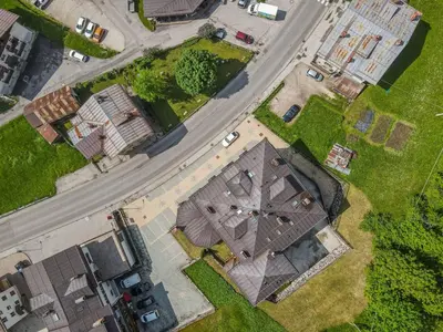 an overhead view of a house with a roof at Condominio Orsa Maggiore 12 in Falcade