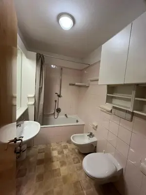 a bathroom with a toilet and a sink and a tub at Gardena SudTirol Gianni's Home in Santa Cristina in Val Gardena