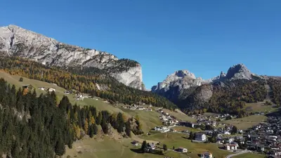 an aerial view of a village in the mountains at B&B Ciauceia in Selva di Val Gardena