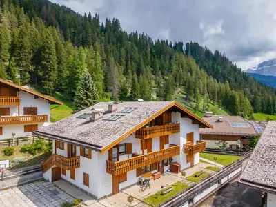 an aerial view of a house in the mountains at Residenza al Villaggio in Mazzin