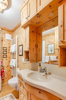 a bathroom with a sink and a toilet at Appartamento Crignes in Cortina dʼAmpezzo