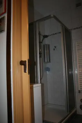 a bathroom with a shower with a glass door at Ferienwohnung Thermen in Merano