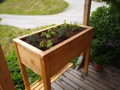 a wooden raised garden box with plants in it at Casa Gogn in San Vigilio Di Marebbe