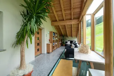a palm tree in the living room of a house at Messnerhof, Durnholz in Valdurna