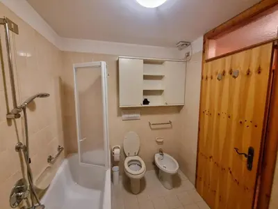 a bathroom with a toilet and a shower and a sink at Col Rodella - Canazei in Canazei