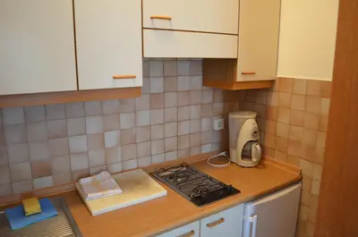 a kitchen with a stove and a counter top at Ferienwohnung Winklerhof in Lana