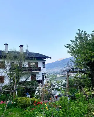 a house with a garden in front of it at Appartement Hortensia - Haus Midi in Marlengo
