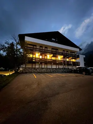 a bedroom with a bed with a white pillow on it at Case Vacanza Marco - Junior Suite 116 in San Martino di Castrozza