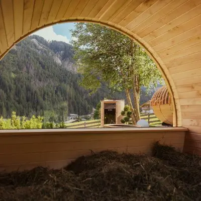 a window in a building with a view of a mountain at Ostí Vedl in San Martino in Badia