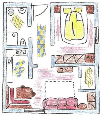 a drawing of a living room with a stove at Week End Senoner in Selva di Val Gardena