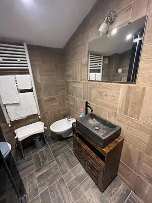 a bathroom with a sink and a toilet at Casa Karin in Canazei
