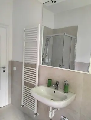 a bathroom with a white sink and a mirror at Jolli Mountain in Bolzano