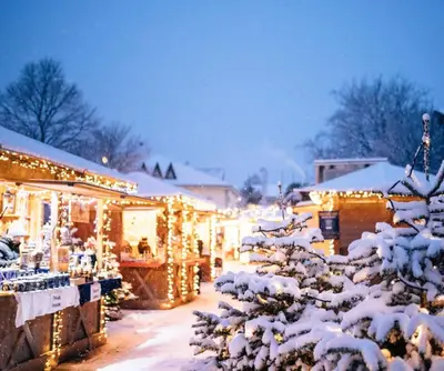 a christmas market with lights and snow covered trees at Eggbauer Panorama Apartments in Cermes