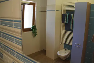 a bathroom with a sink and a toilet at Appartamenti Dany in Arabba