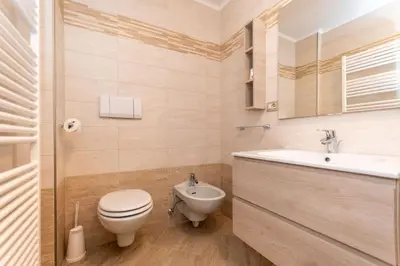 a bathroom with a toilet and a sink at Appartamento Monzoni in Pozza di Fassa