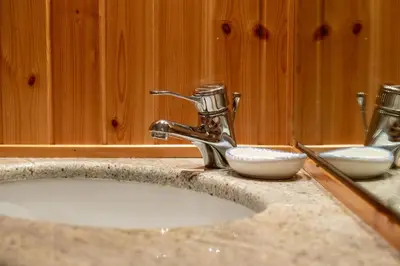 a bathroom with a sink with two bowls on it at Cesa Leo in Canazei