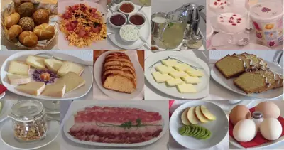 a collage of pictures of different types of food at Schornhof in Aldino