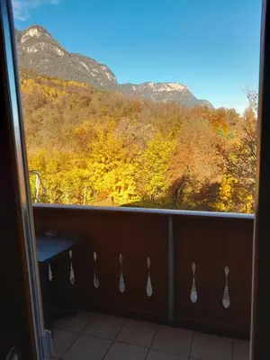 a balcony with a view of the mountains at Landgasthof Sonnegghof in Castelvecchio