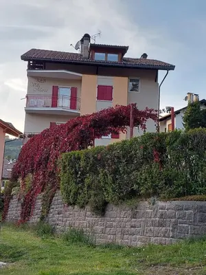 a house with red flowers growing on a wall at Bed & breakfast Villa Maria in Cavalese