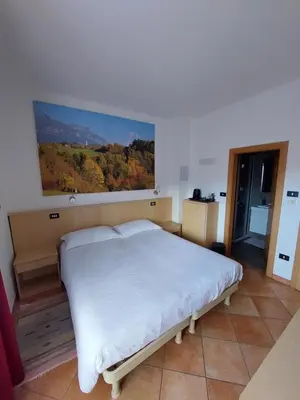 a bedroom with a bed with a painting on the wall at Bed & breakfast Villa Maria in Cavalese