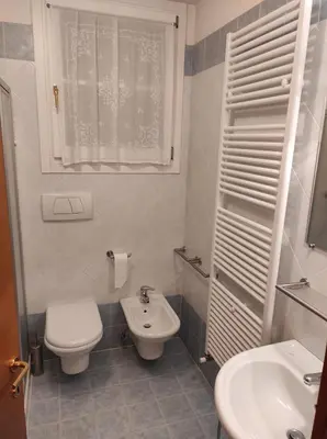 a small bathroom with a toilet and a sink at Appartamento Monte Civetta in Pieve di Livinallongo