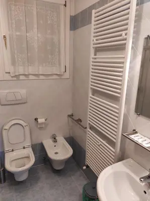 a small bathroom with a toilet and a sink at Appartamento Monte Civetta in Pieve di Livinallongo