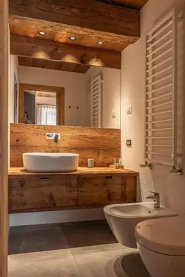 a bathroom with a sink and a toilet and a mirror at Casa Alvera Dream in Cortina dʼAmpezzo