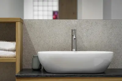 a white sink with a faucet on a counter at Nikolausberg - Hof im Garten in Caldaro