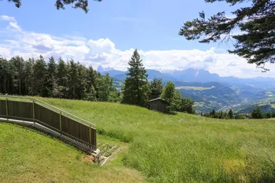 a fence on the side of a grassy hill at Haus Waldruhe in Villandro