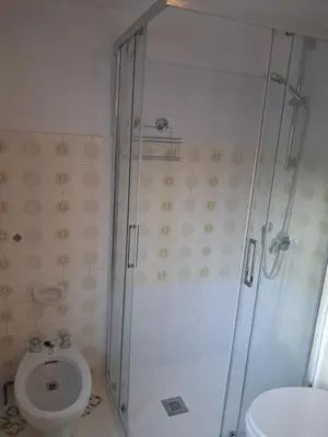 a bathroom with a shower and a toilet at Casa Sirena in Canale dʼAgordo