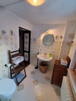 a bathroom with a sink and a toilet at Casa Sirena in Canale dʼAgordo