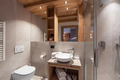 a bathroom with a toilet and a sink and a shower at Dolomiti Luxury Mountain View SKI-IN SKI-OUT in Canazei