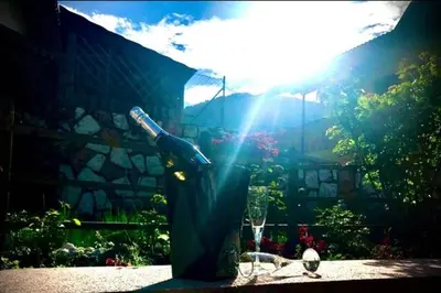 a bottle of wine sitting on top of a table at Bella Vista in Canale San Bovo