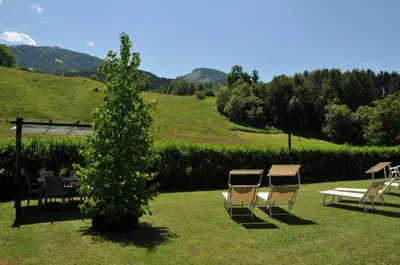 a group of chairs and a table and a tree at Prà Lisandro in Cavalese