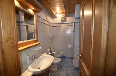 a small bathroom with a sink and a toilet at Holidays on Dolomites in Villanova