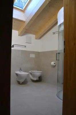 a bathroom with a sink and a toilet and a window at Gasthof Faust in Vols am Schlern