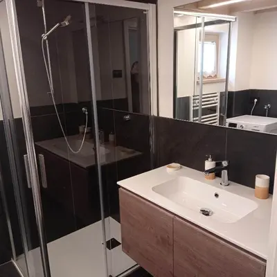 a bathroom with a sink and a shower at Tabia' Cemin in Predazzo