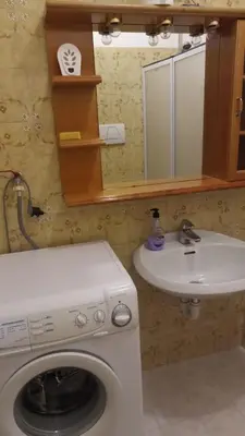 a bathroom with a washing machine and a sink at Casa vacanze a Romeno in Romeno